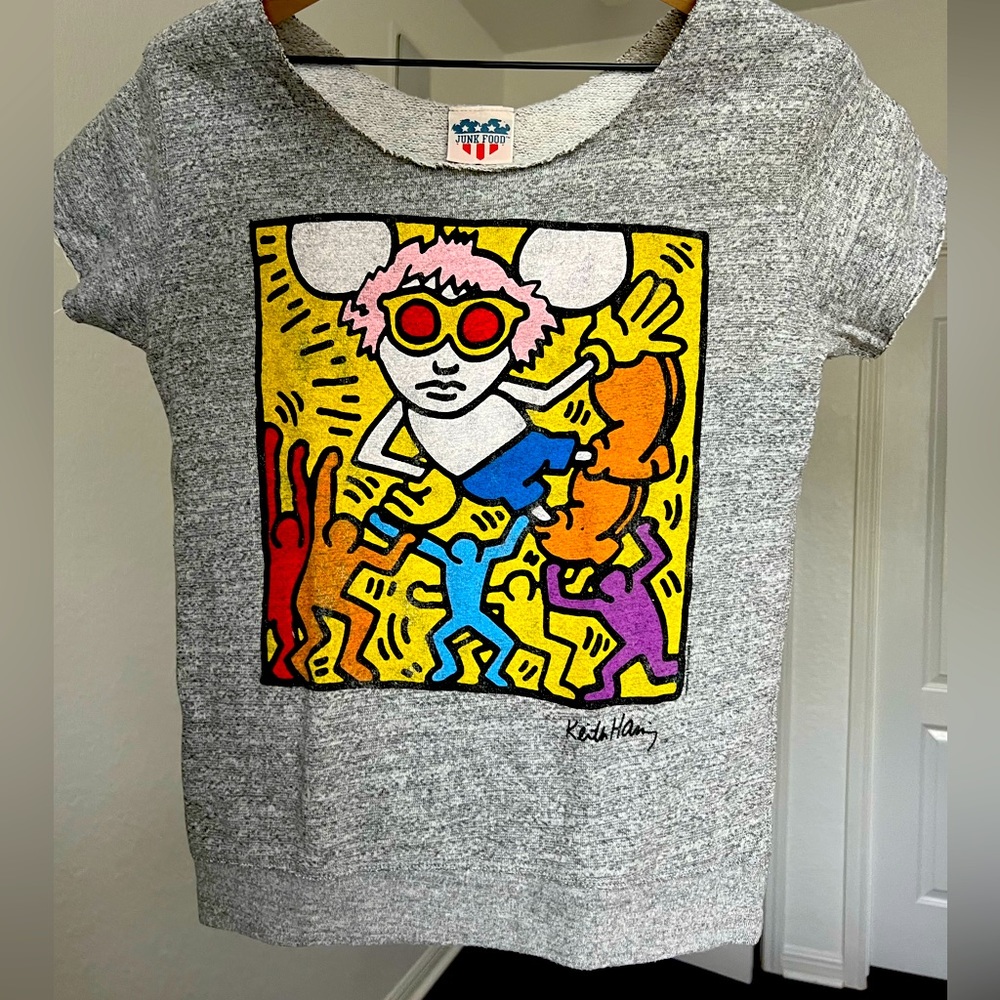 Junk Food Clothing Gray Heather Keith Haring Pop Art Graphic Sweatshirt